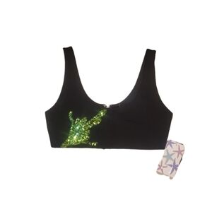 Forever 21 Mermaid Colletion Black Sequin Crop Top Large‎